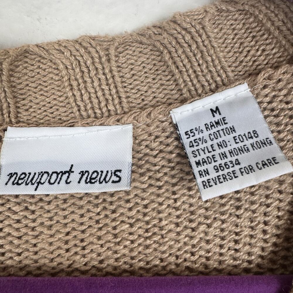 Vintage Newport News Embroidered 90s Mom Knit Tunic Sweater Cottagecore Tan M - Picture 16 of 16